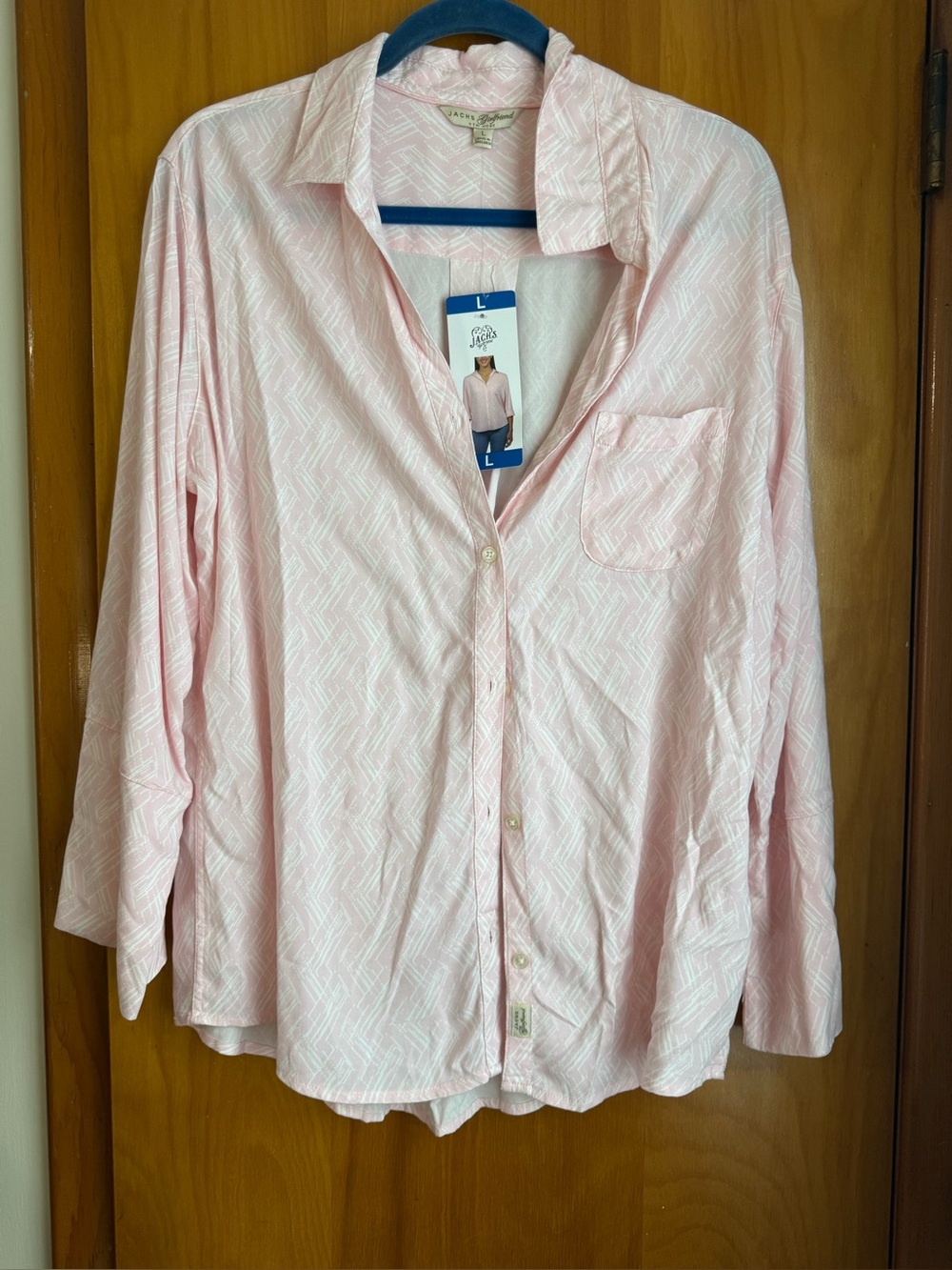 Soft Pink Chevron-Print Button-Down Shirt